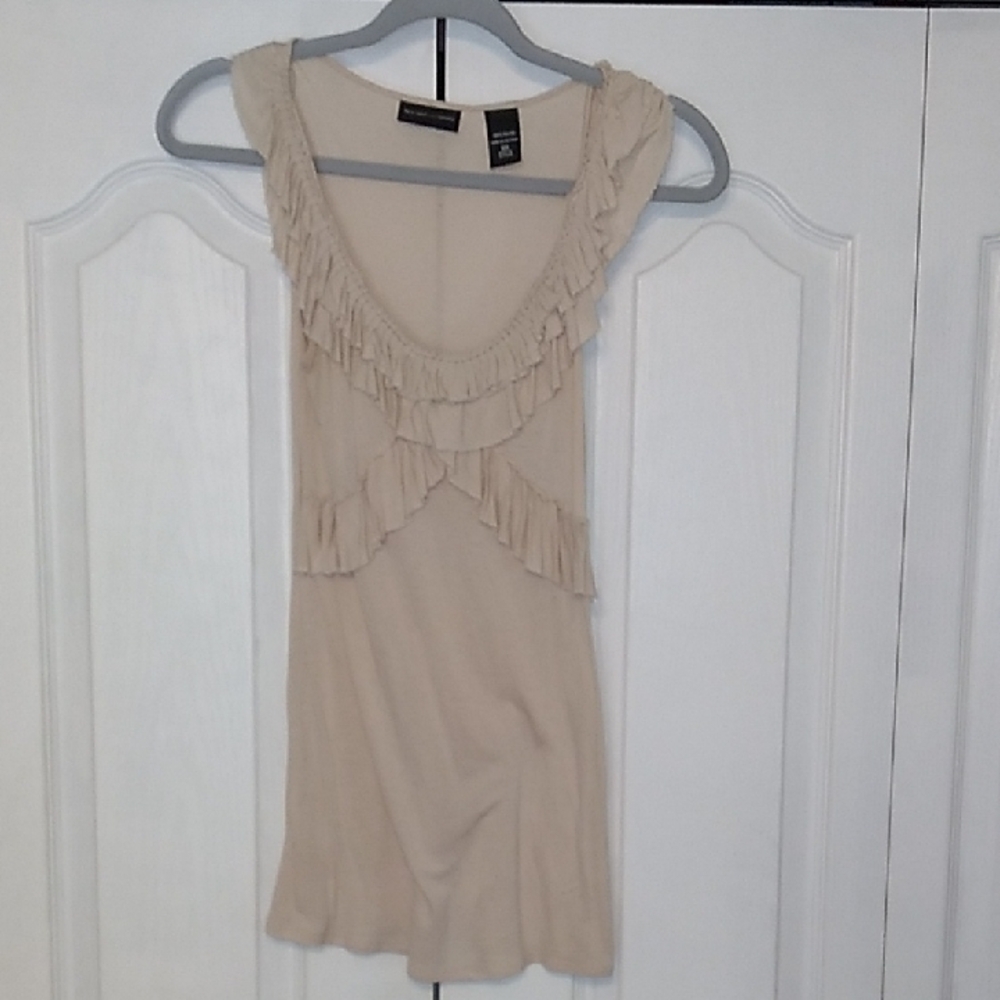 New York & Company Cream Ruffle Blouse